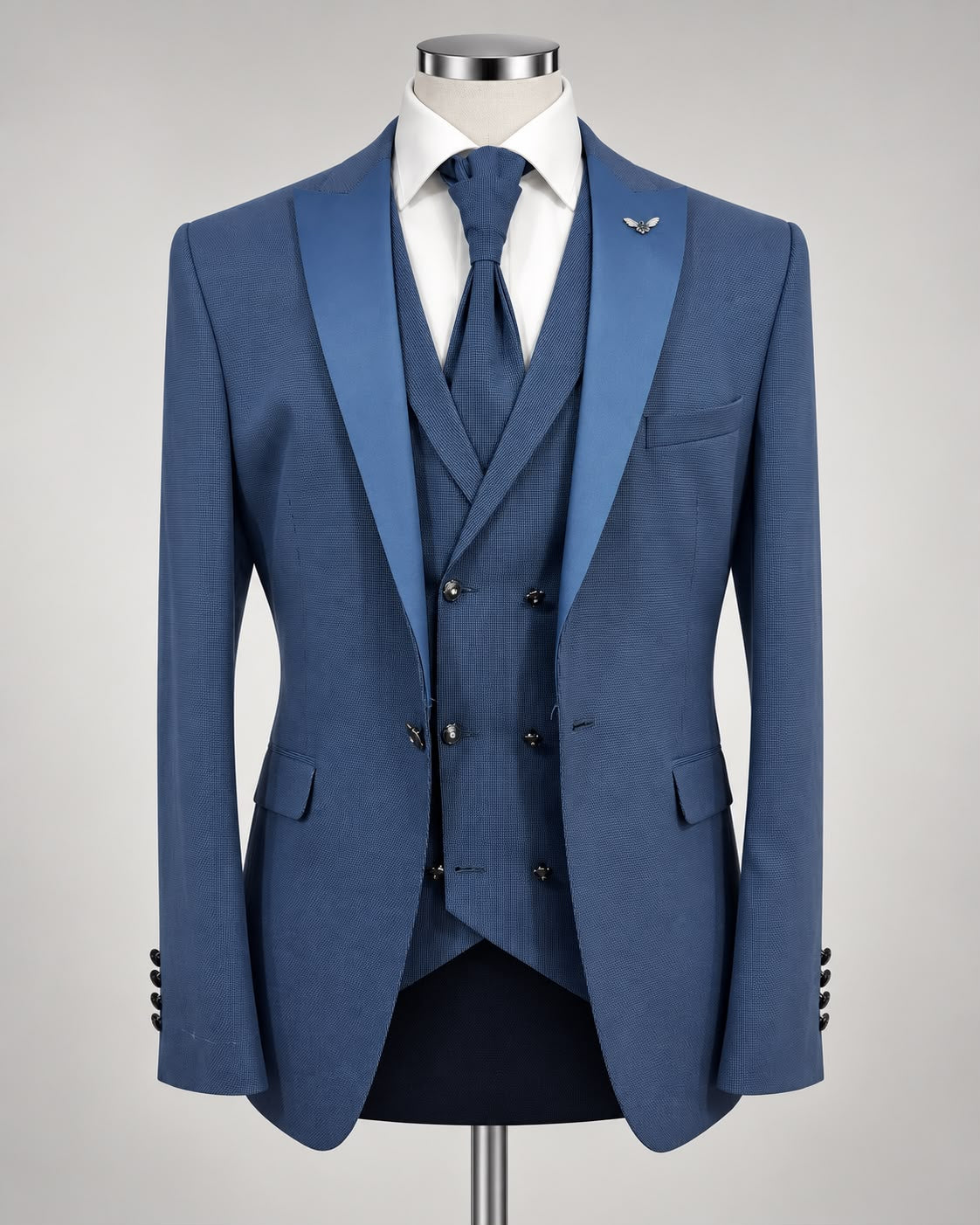 Steel Blue Three-Piece Business Suit
