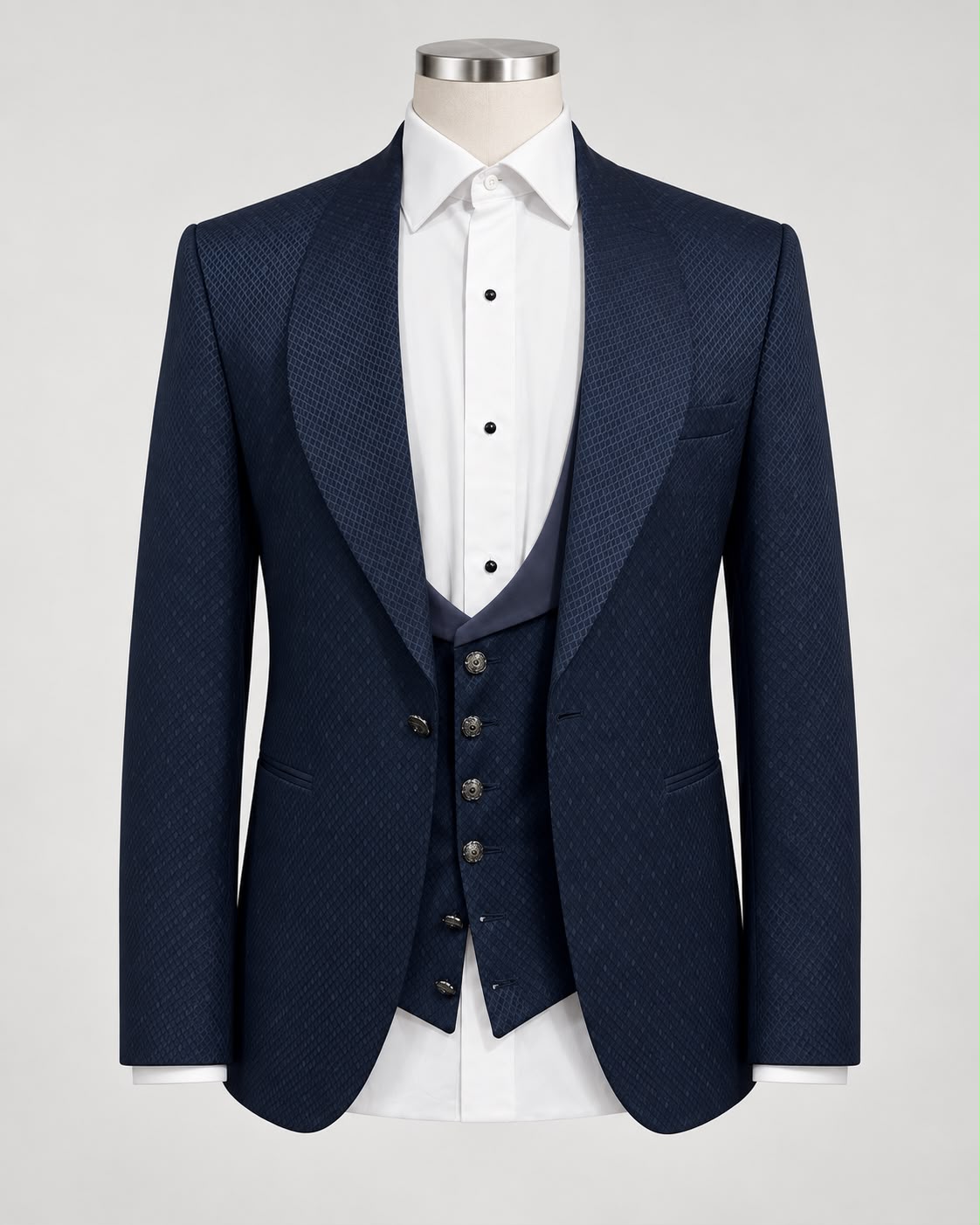 Midnight Navy Shawl-Lapel Three-Piece Tuxedo