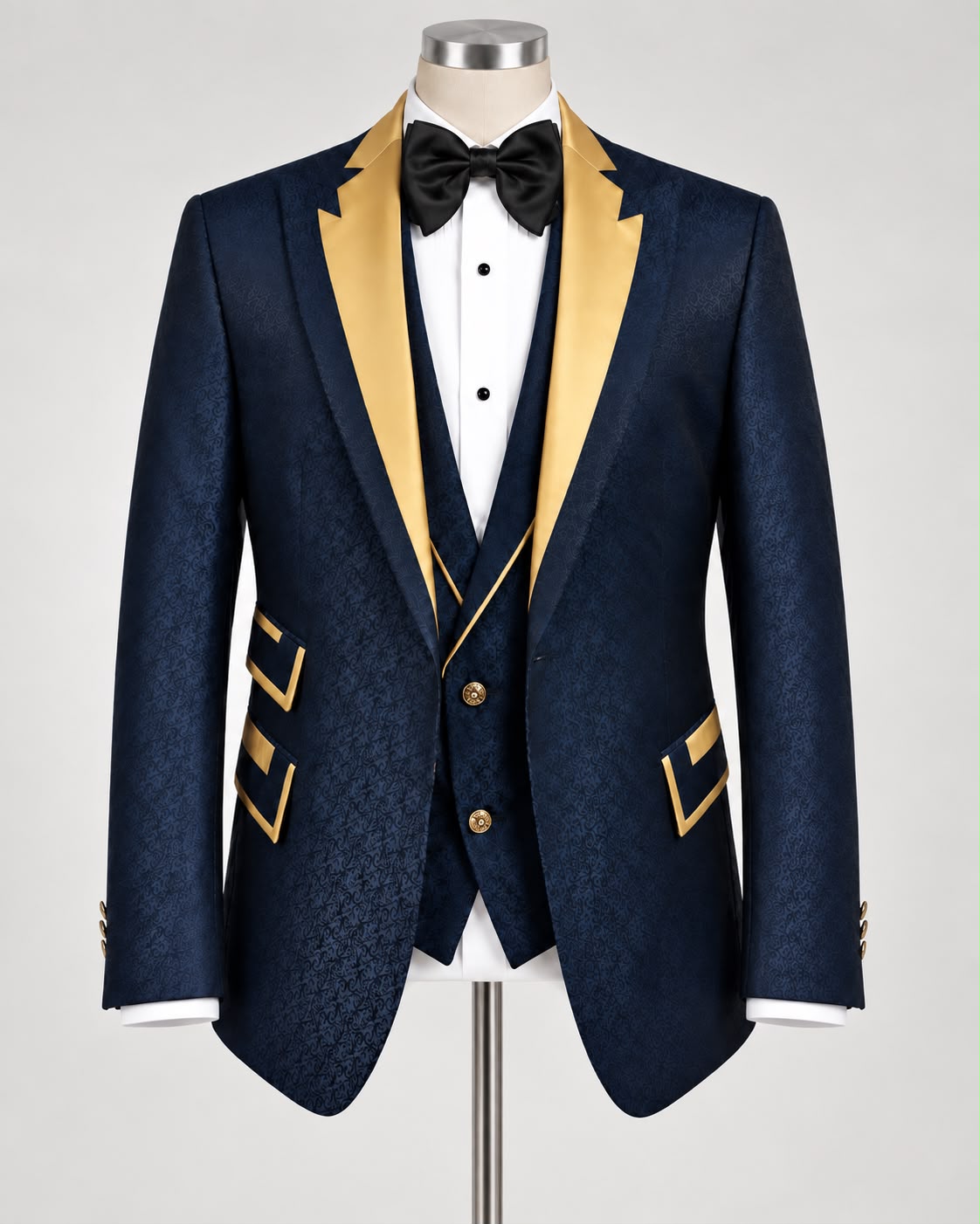 Navy Gold Regal Three-Piece Tuxedo