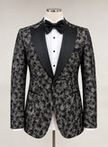 Silver Noir Floral Jacquard Tuxedo