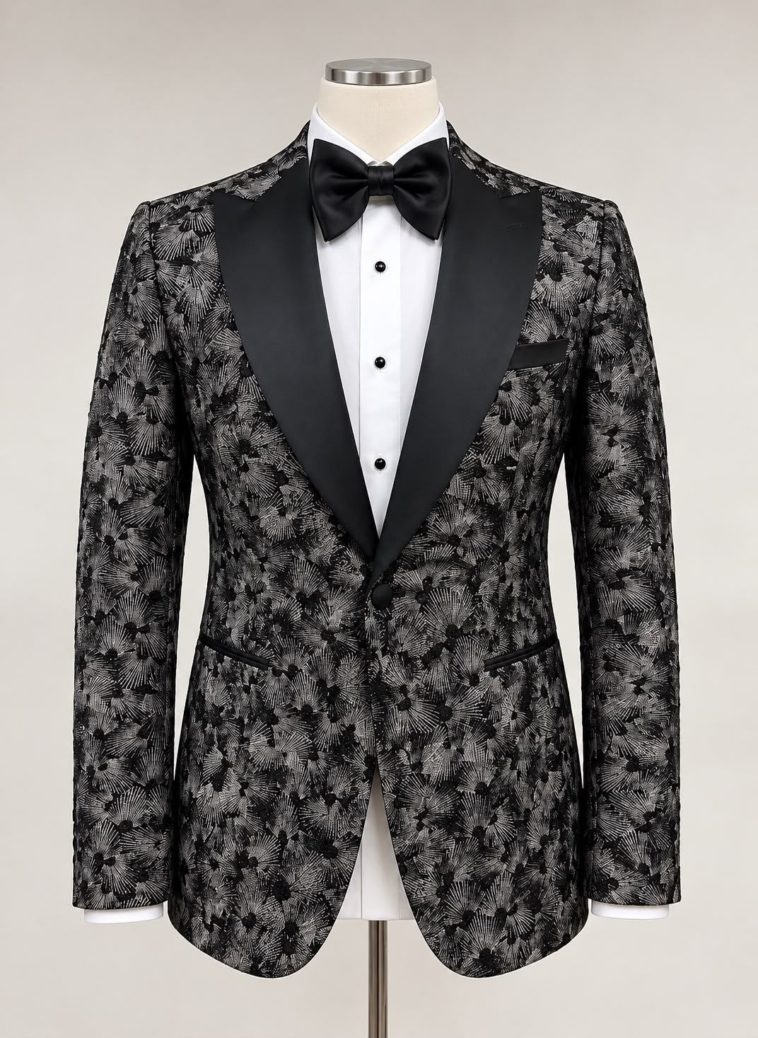 Silver Noir Floral Jacquard Tuxedo