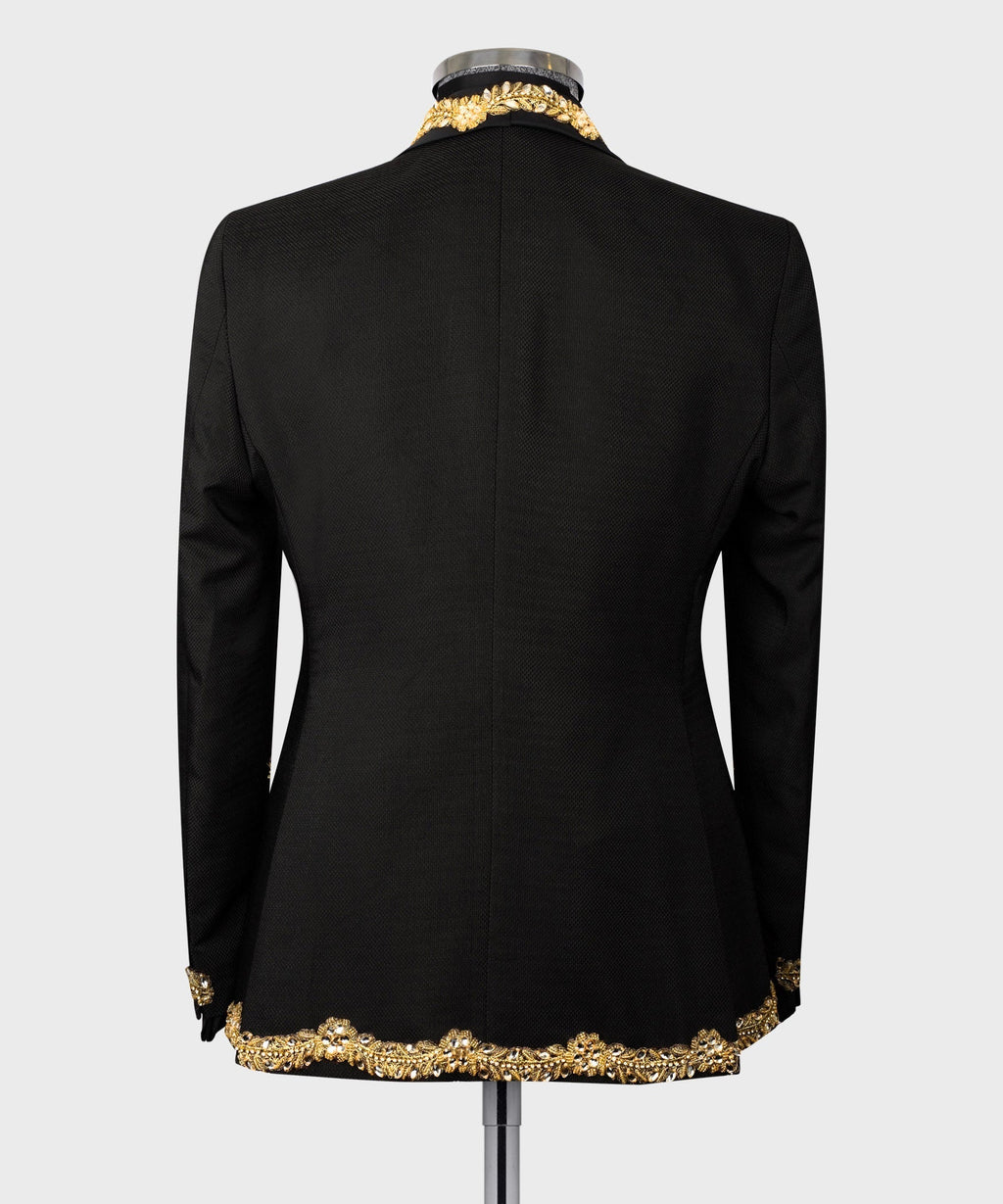 Black tuxedo jacket back view with subtle textured finish
