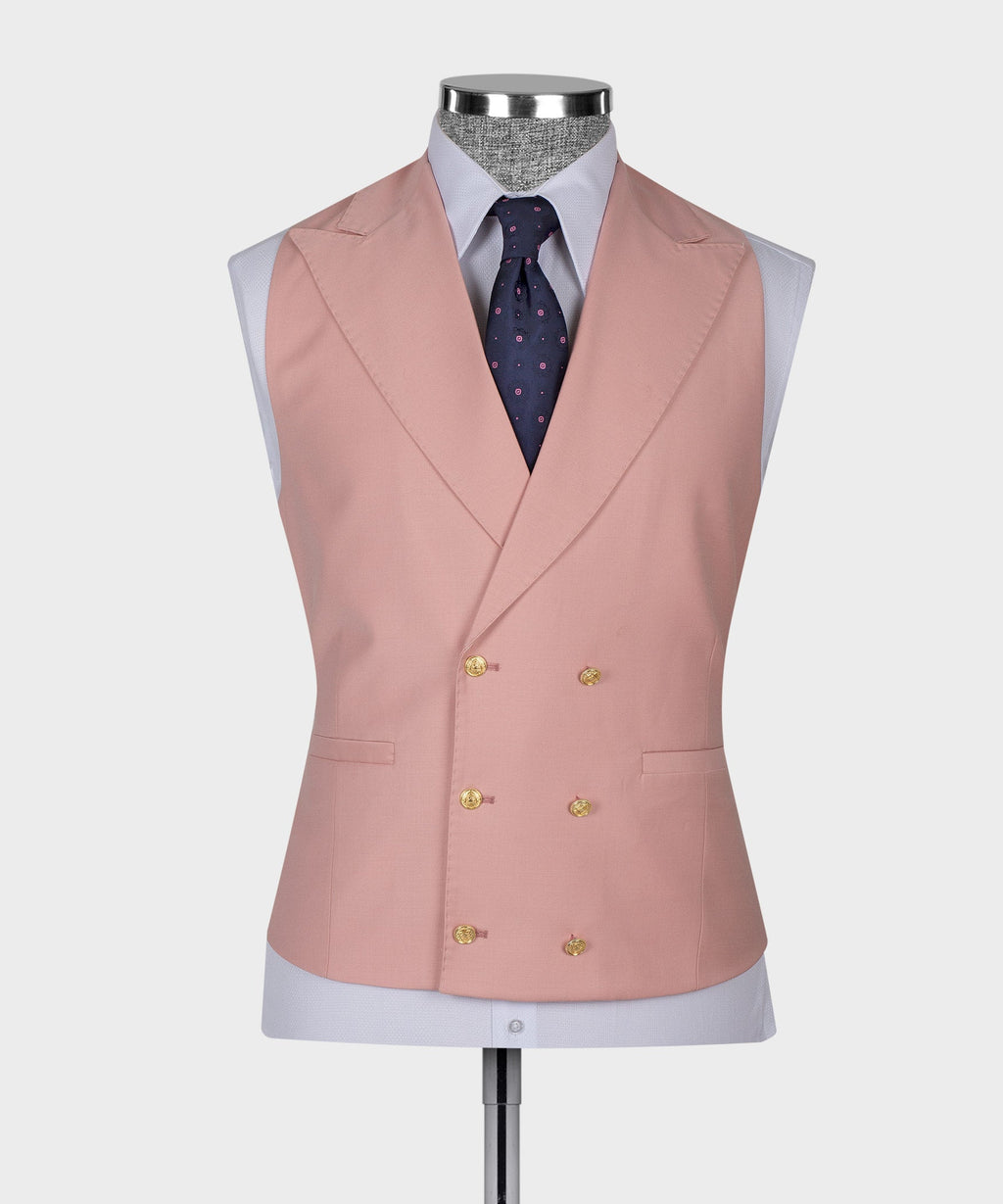 Powder pink waistcoat with gold button front and V-neck, sleeveless