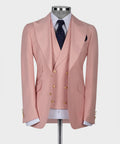 Powder pink tailored suit jacket with notch lapels and gold button front
