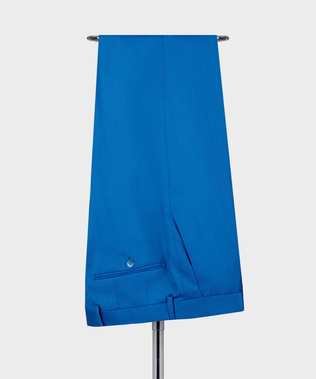 Light blue dress trousers with center crease and matching belt loops