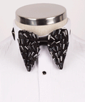 Black beaded bow tie with glossy metallic bead accents.