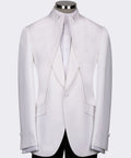White double-breasted tuxedo jacket with notch lapels and satin-faced edges