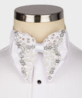 Silver & white beaded bow tie with pearl accents, ornate floral detailing