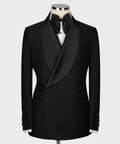 Black tuxedo blazer with satin shawl lapel and bow tie, 2-piece formal suit set