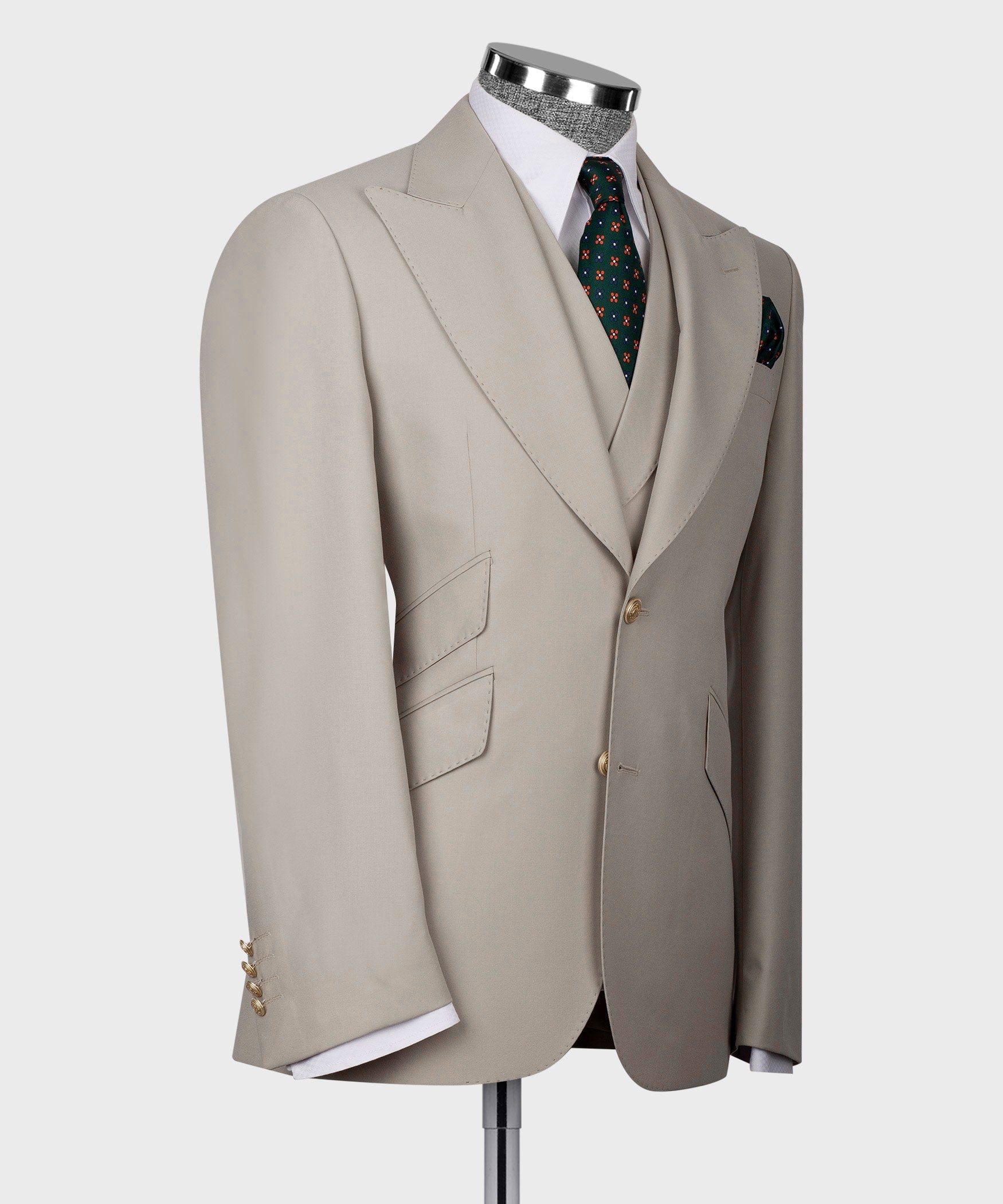 Light taupe blazer and waistcoat with patterned tie detail and breast pocket