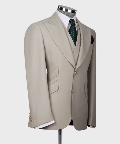 Light taupe blazer and waistcoat with patterned tie detail and breast pocket