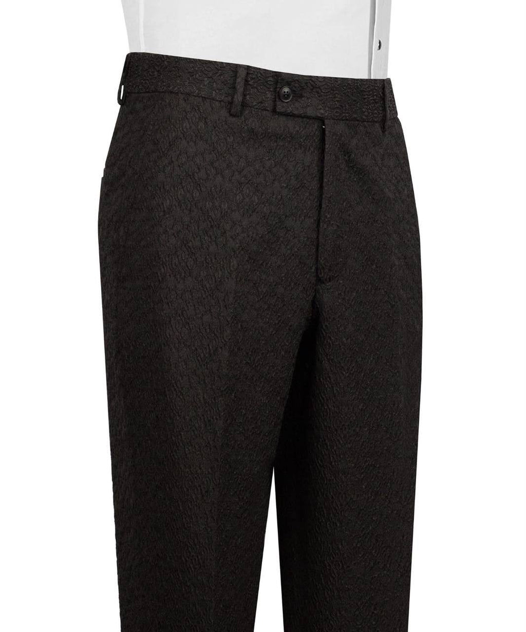 Black Jacquard Asymmetrical Tuxedo with Satin Lapel
