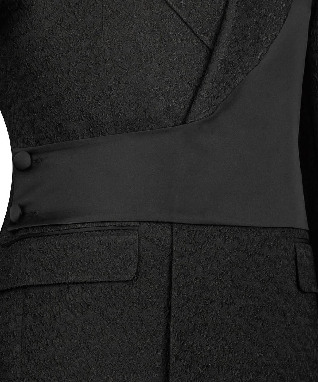 Black Jacquard Asymmetrical Tuxedo with Satin Lapel