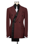 Maroon tuxedo jacket with black bow tie on a mannequin