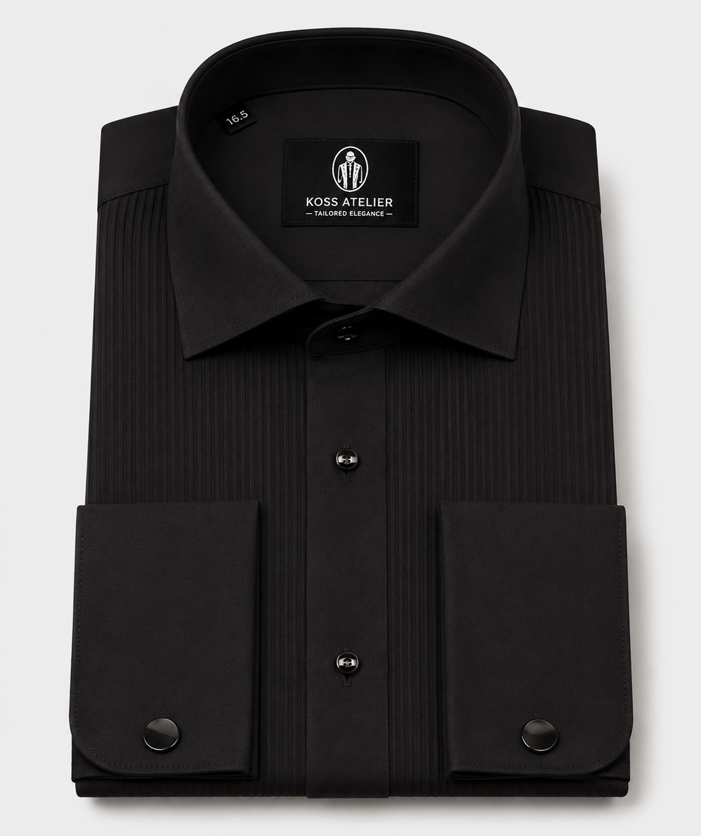 Black Slim Fit Pleated Formal Shirt