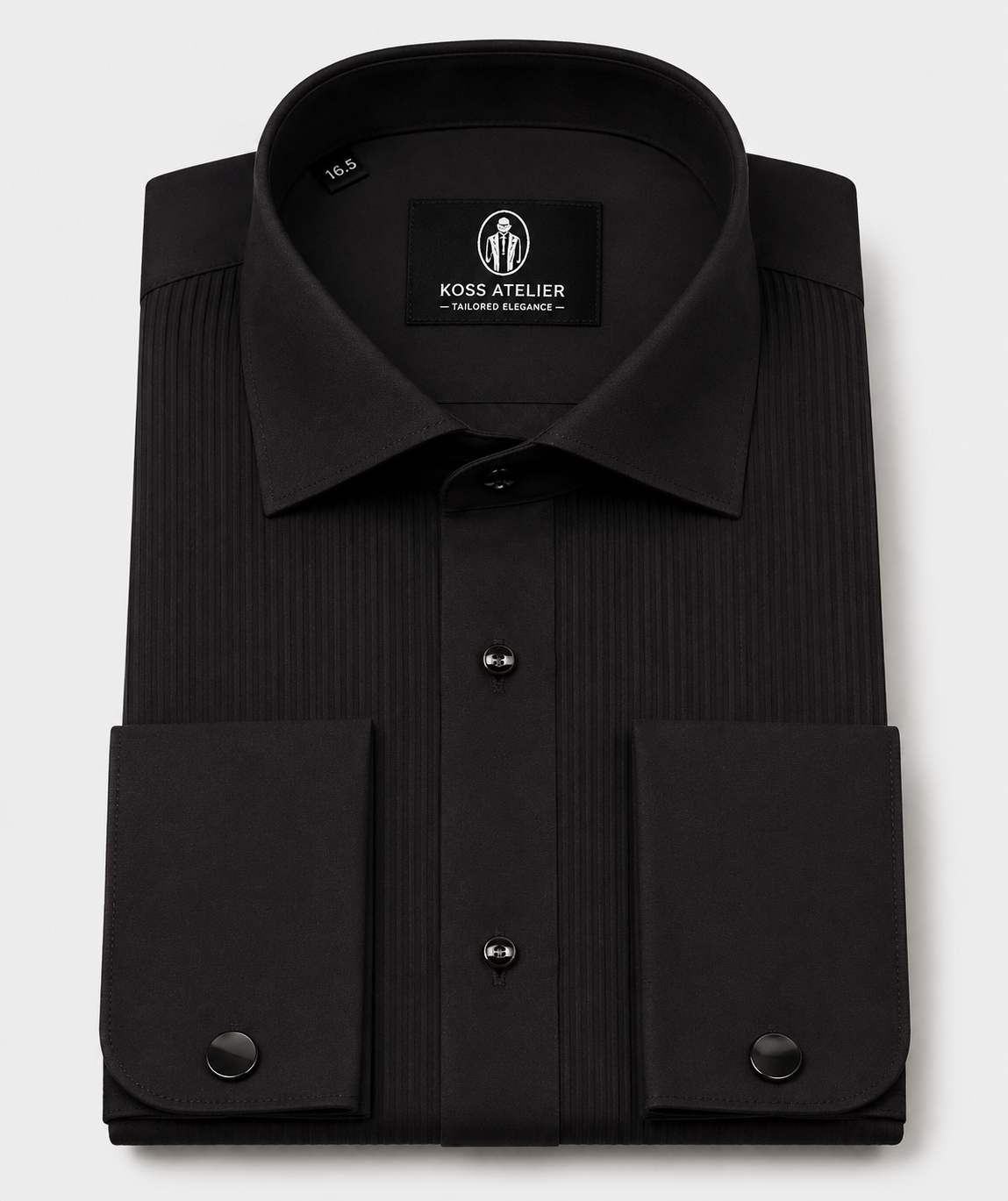 Black Slim Fit Pleated Formal Shirt