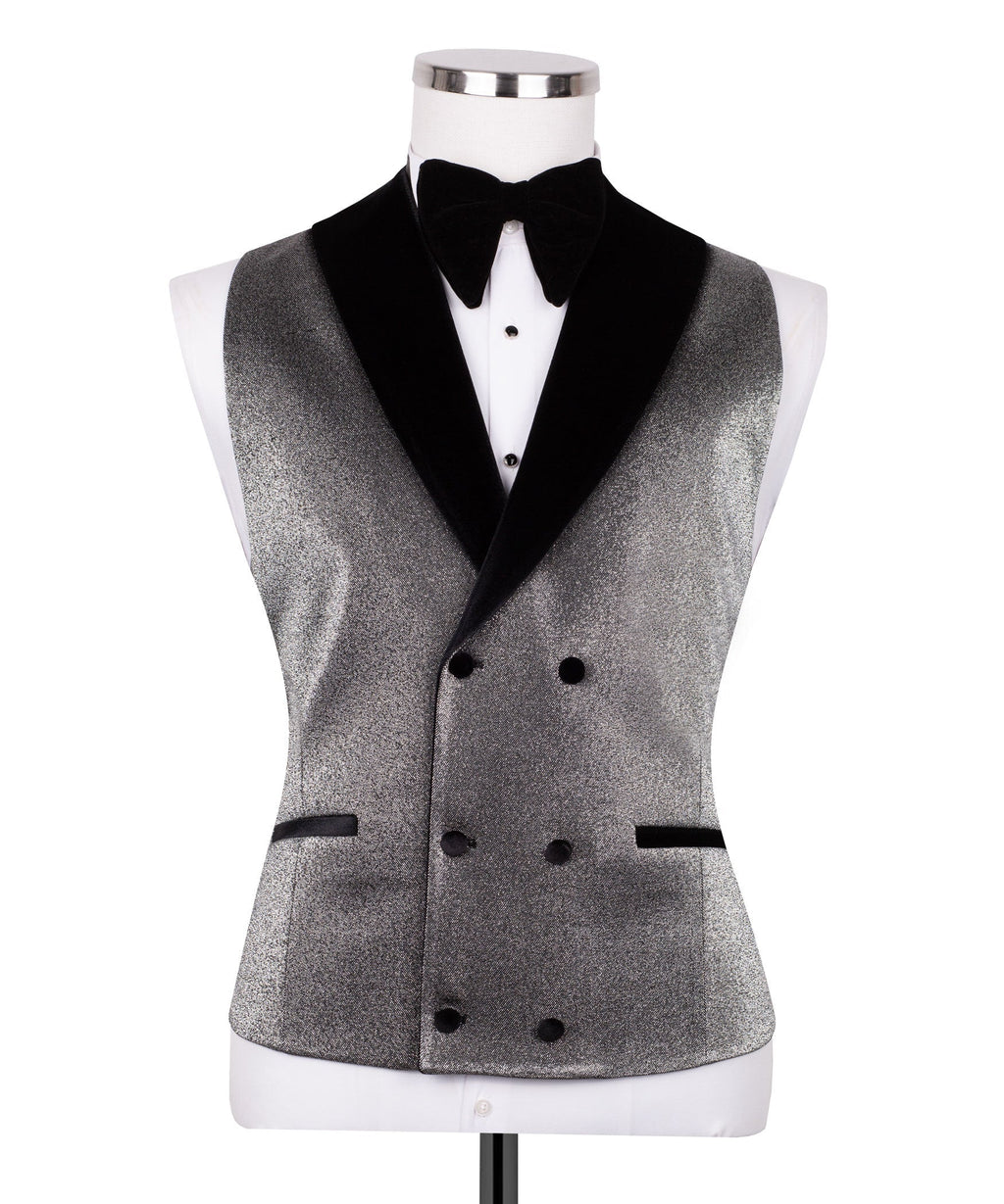 Velvet collar tuxedo vest in black with double-breasted button front