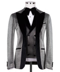 Velvet collar tuxedo jacket in black with satin lapels and bow tie