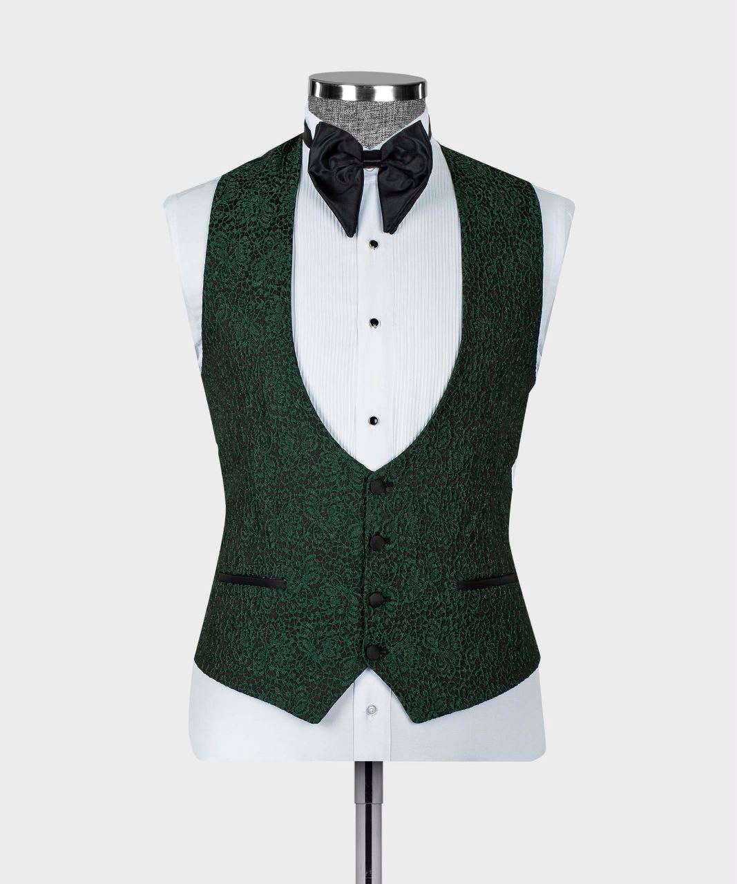 Green vest with black bow tie on a mannequin