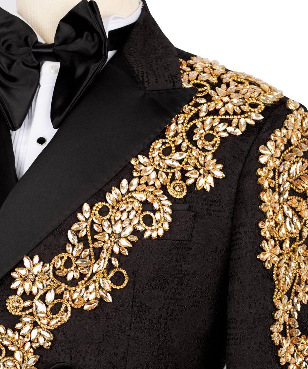Black tuxedo with gold embroidery