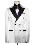 White tuxedo with black lapels on a mannequin against a white background