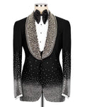 Black tuxedo with crystal embellishments on a white background