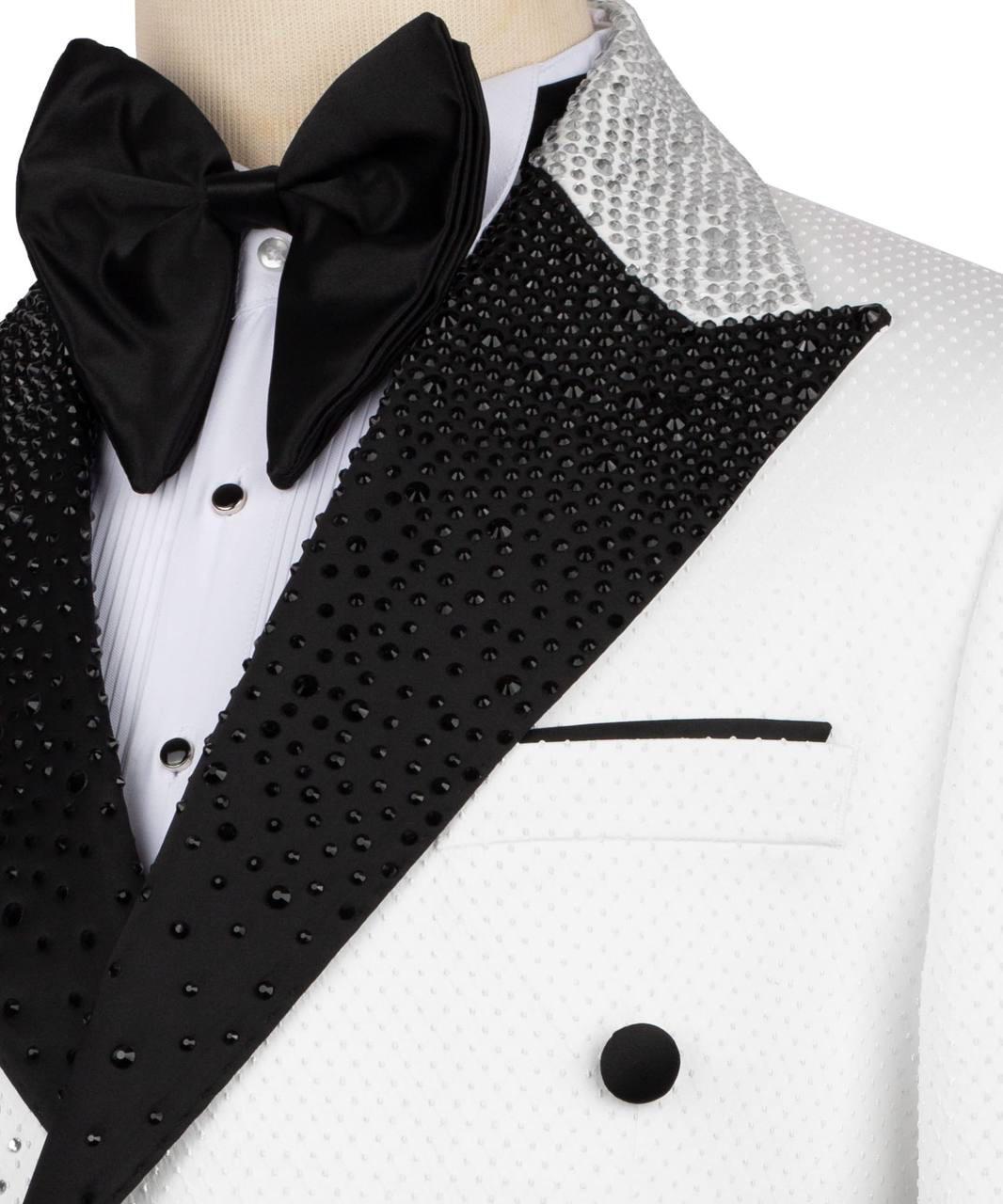 Black and white tuxedo with a bow tie on a mannequin