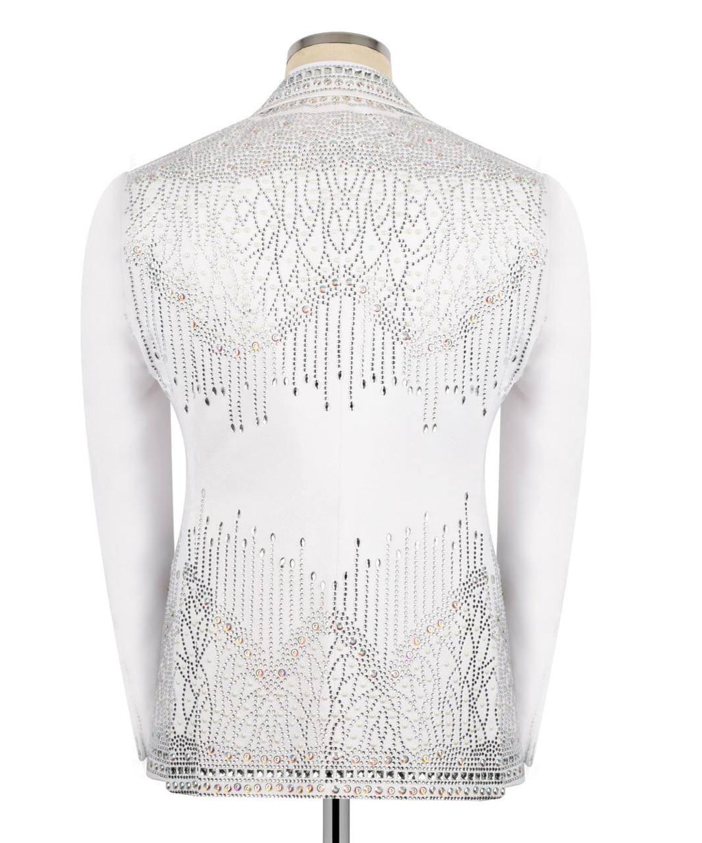 White beaded vest on a mannequin against a white background