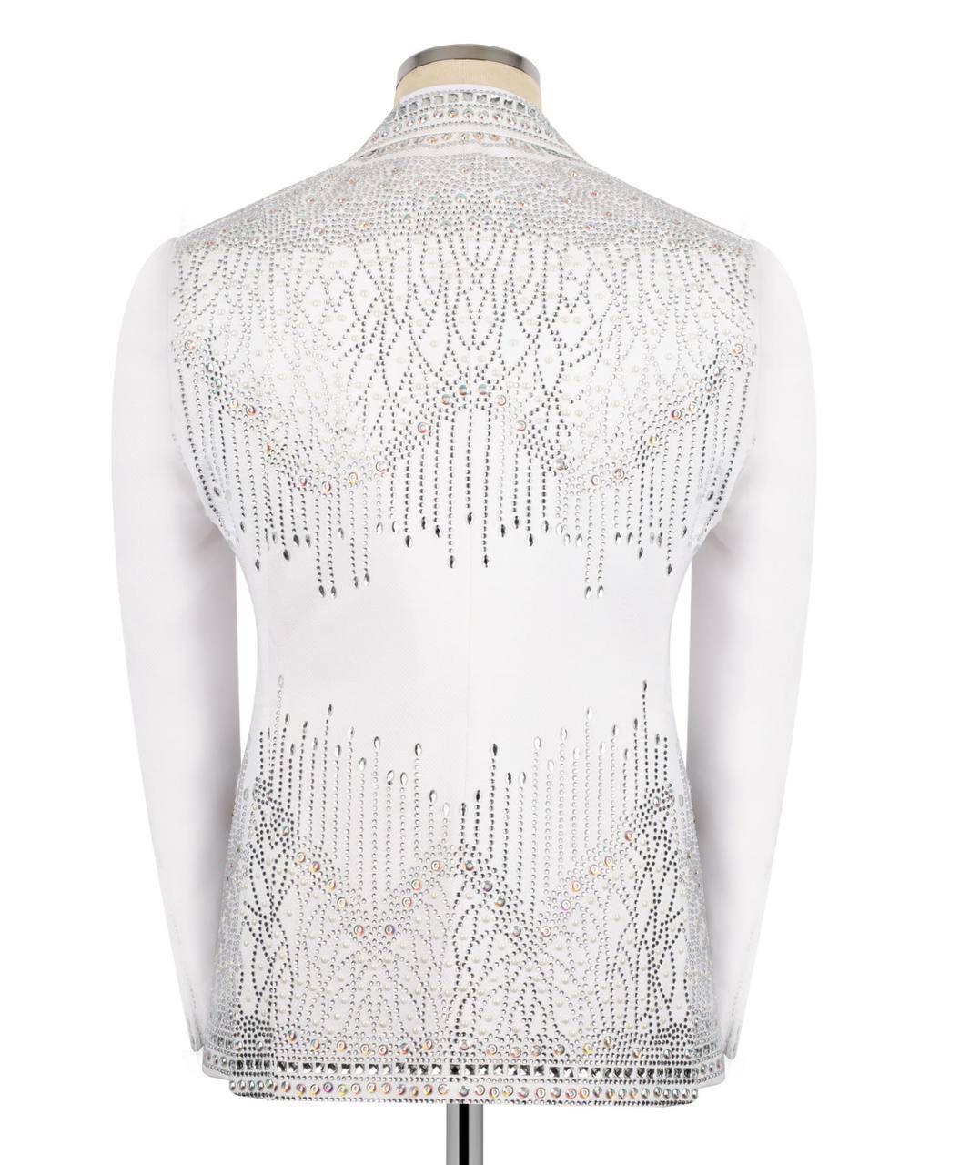 White beaded vest on a mannequin against a white background