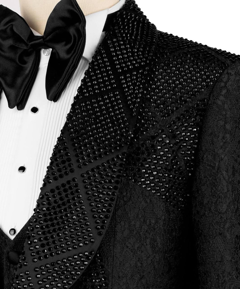 Black tuxedo with a bow tie on a white background