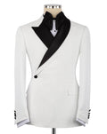 White tuxedo jacket with black lapels on a mannequin against a white background