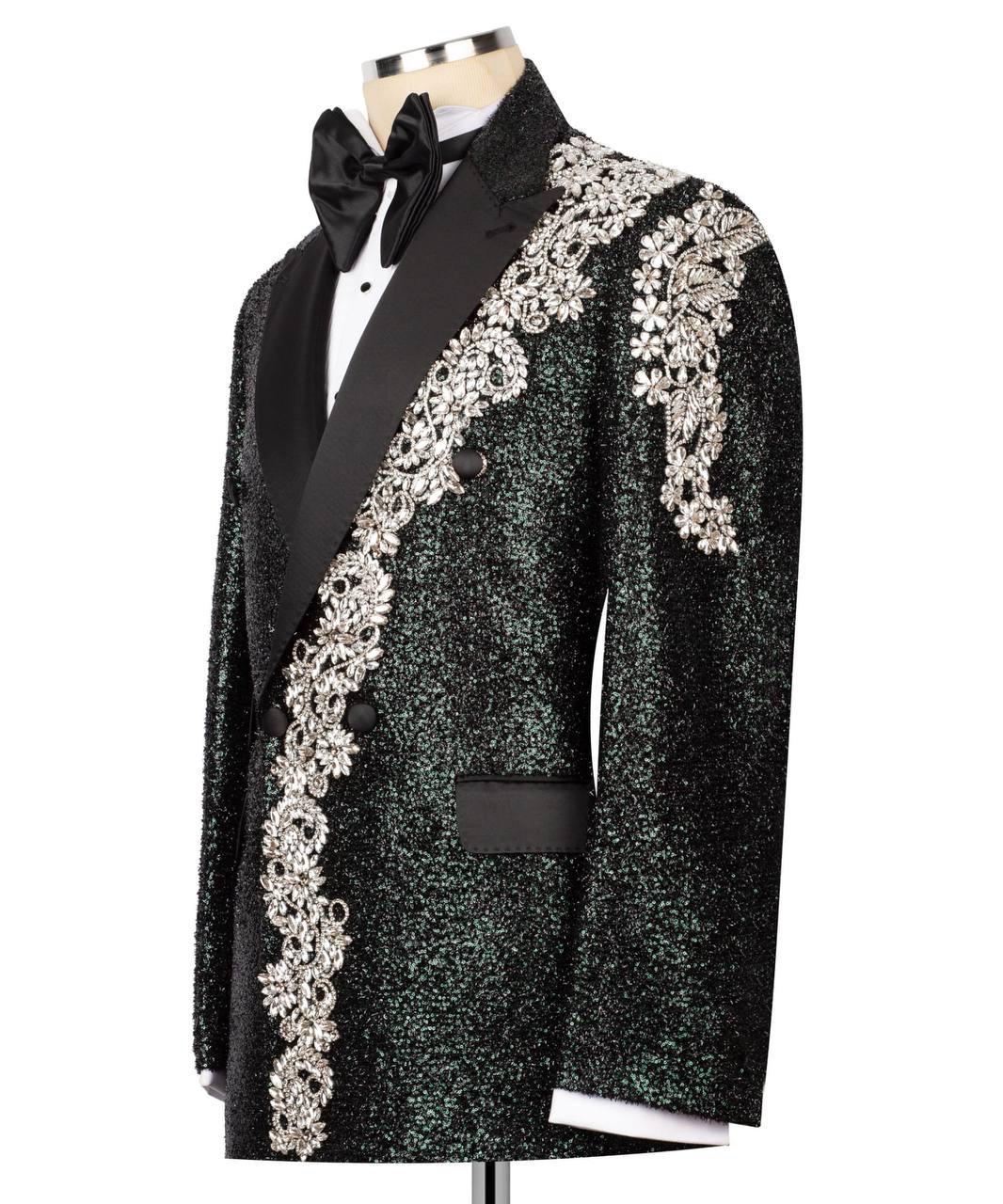 Koss Atelier Monaco Noir Silver Embroidered Sequin Tuxedo