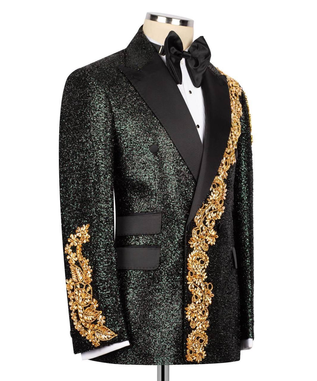 Koss Atelier Imperiale Emerald Gold Embroidered Sequin Tuxedo