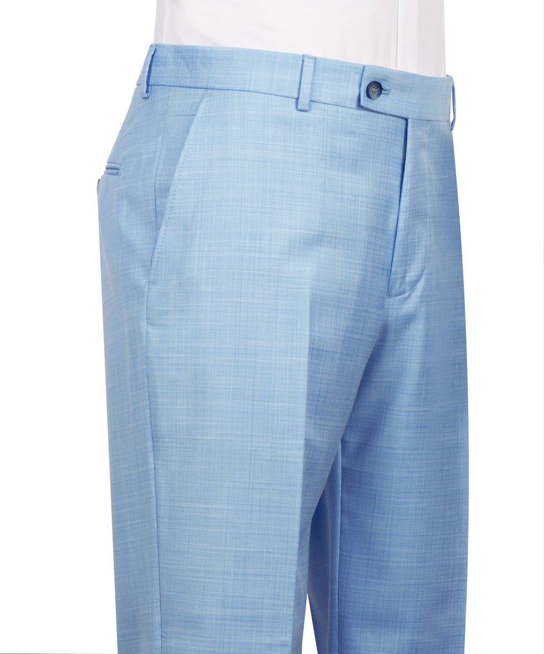 Light blue checkered pants on a white background
