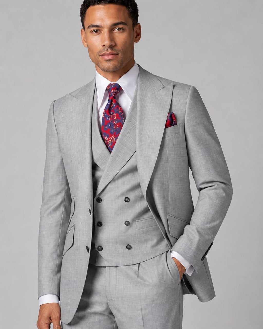 Light Silver Gray Modern Fit Suit for Men
