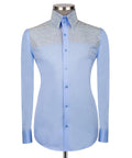 Light blue stone-embellished button-down shirt with blue collar and front buttons