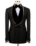 Black tuxedo with gold trim on a mannequin 