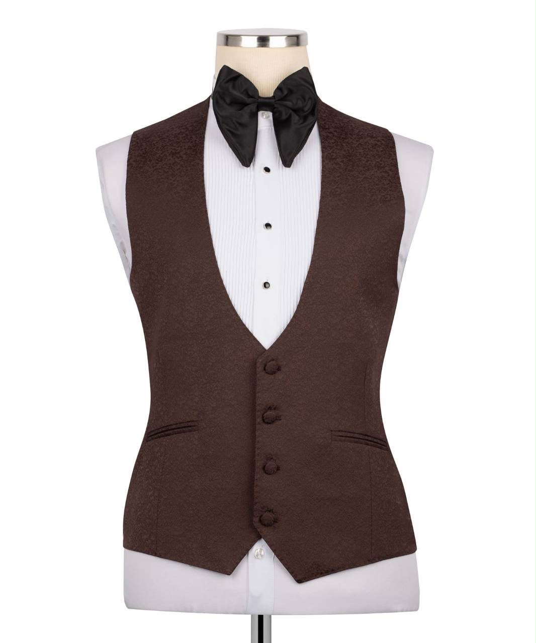 Black tuxedo vest with bow tie on a mannequin 