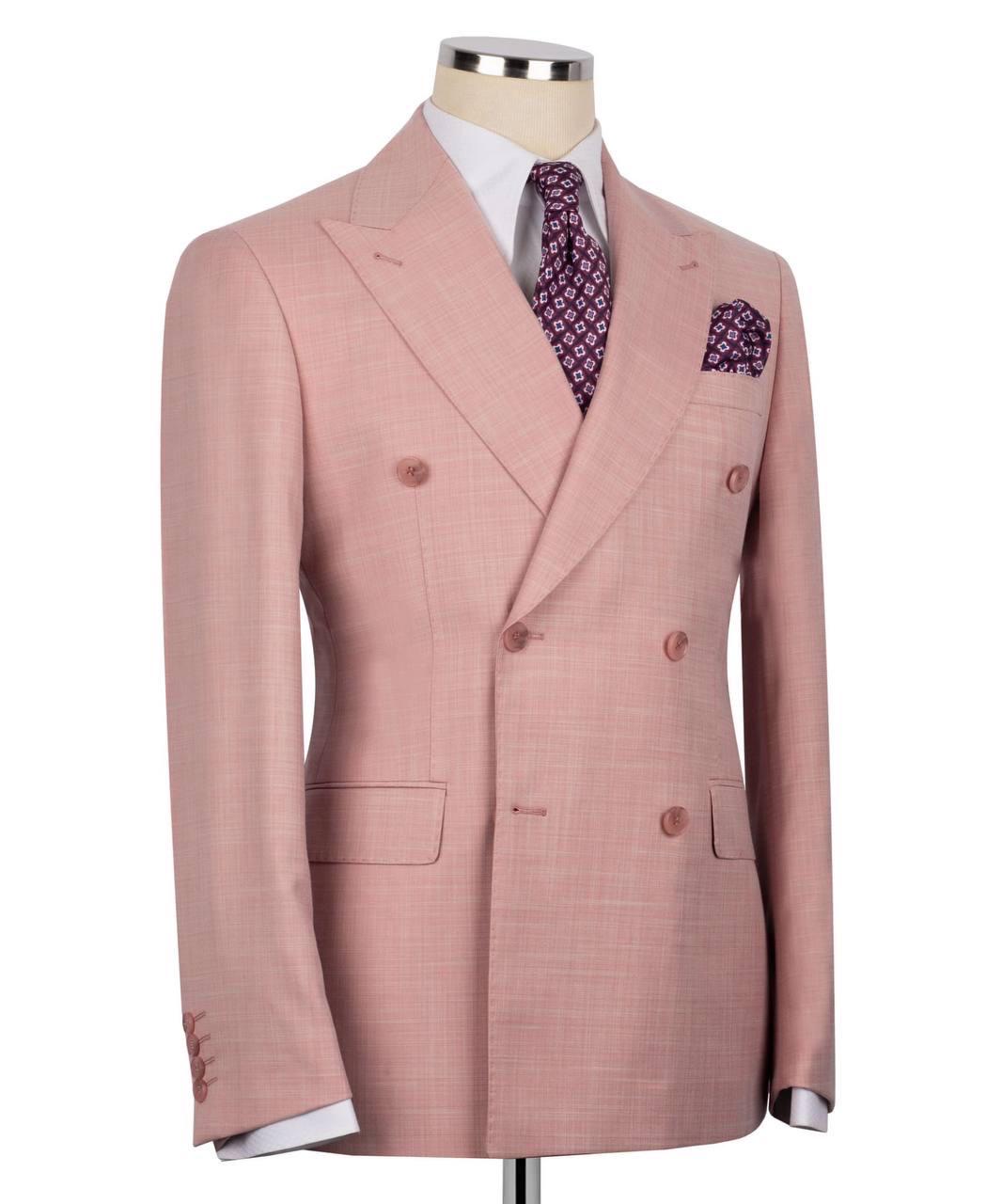 Pink suit jacket on a mannequin with a white background