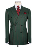 Men's Forest Green Pinstripe Double-Breasted Suit
