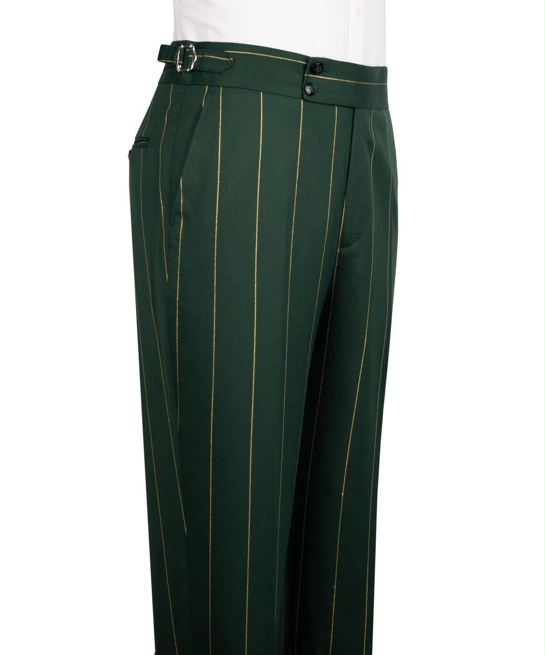Green pinstripe pants on a white background