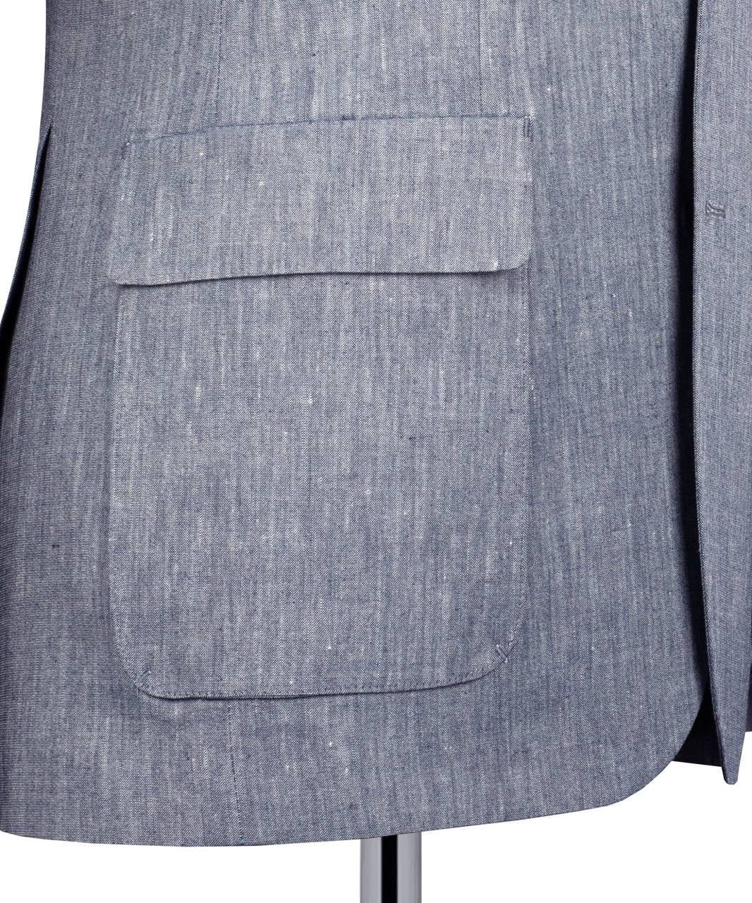 Close-up of a gray suit jacket with a pocket on a white background
