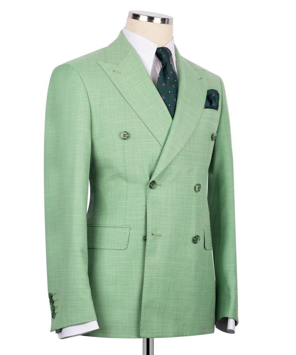 Green checkered suit jacket on a mannequin against a white background