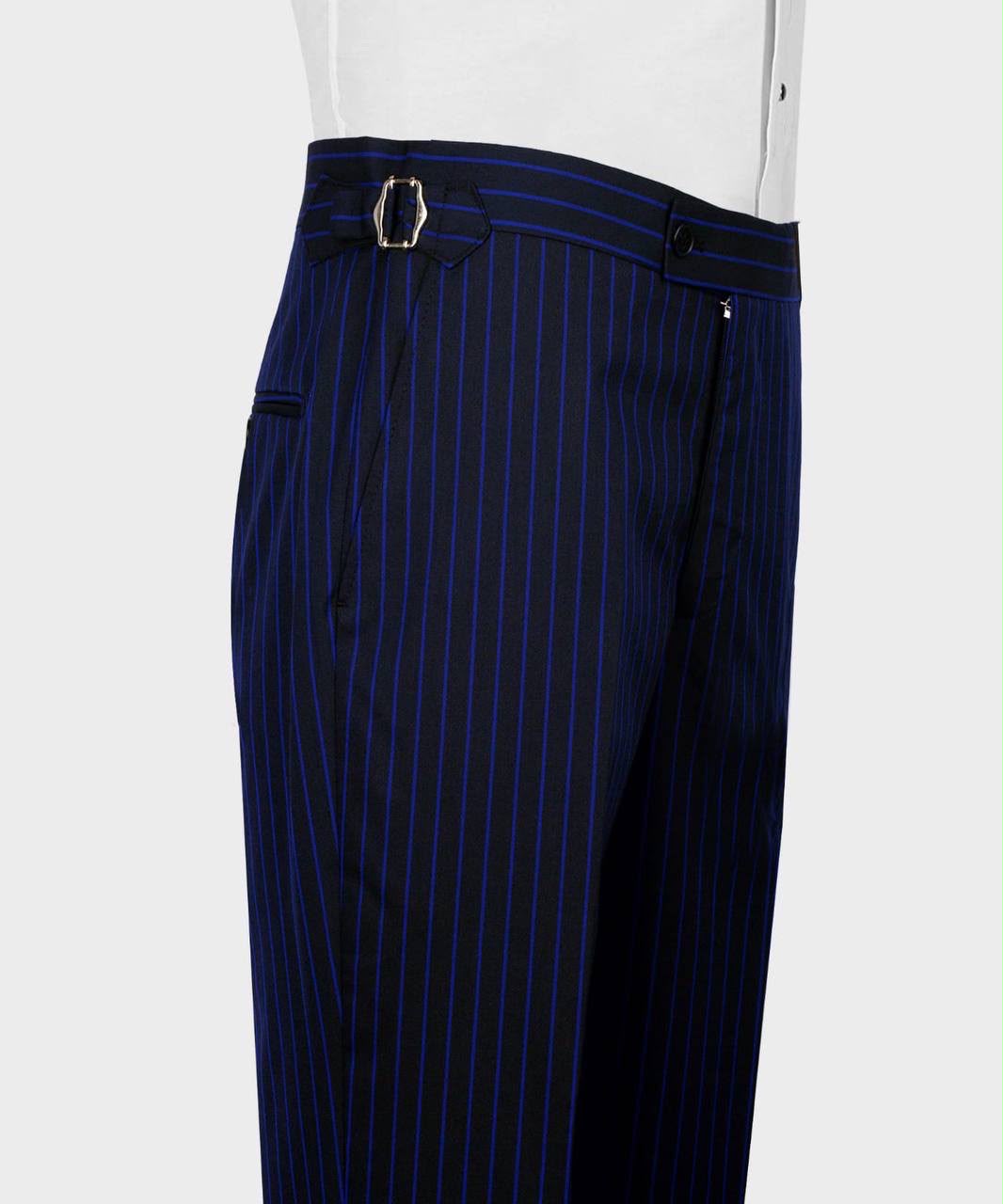 Navy pinstripe pants with a white shirt 