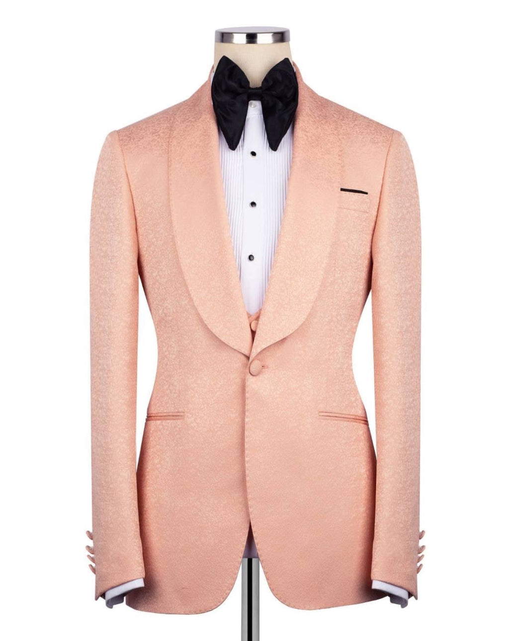 Peach Jacquard Shawl Collar Tuxedo