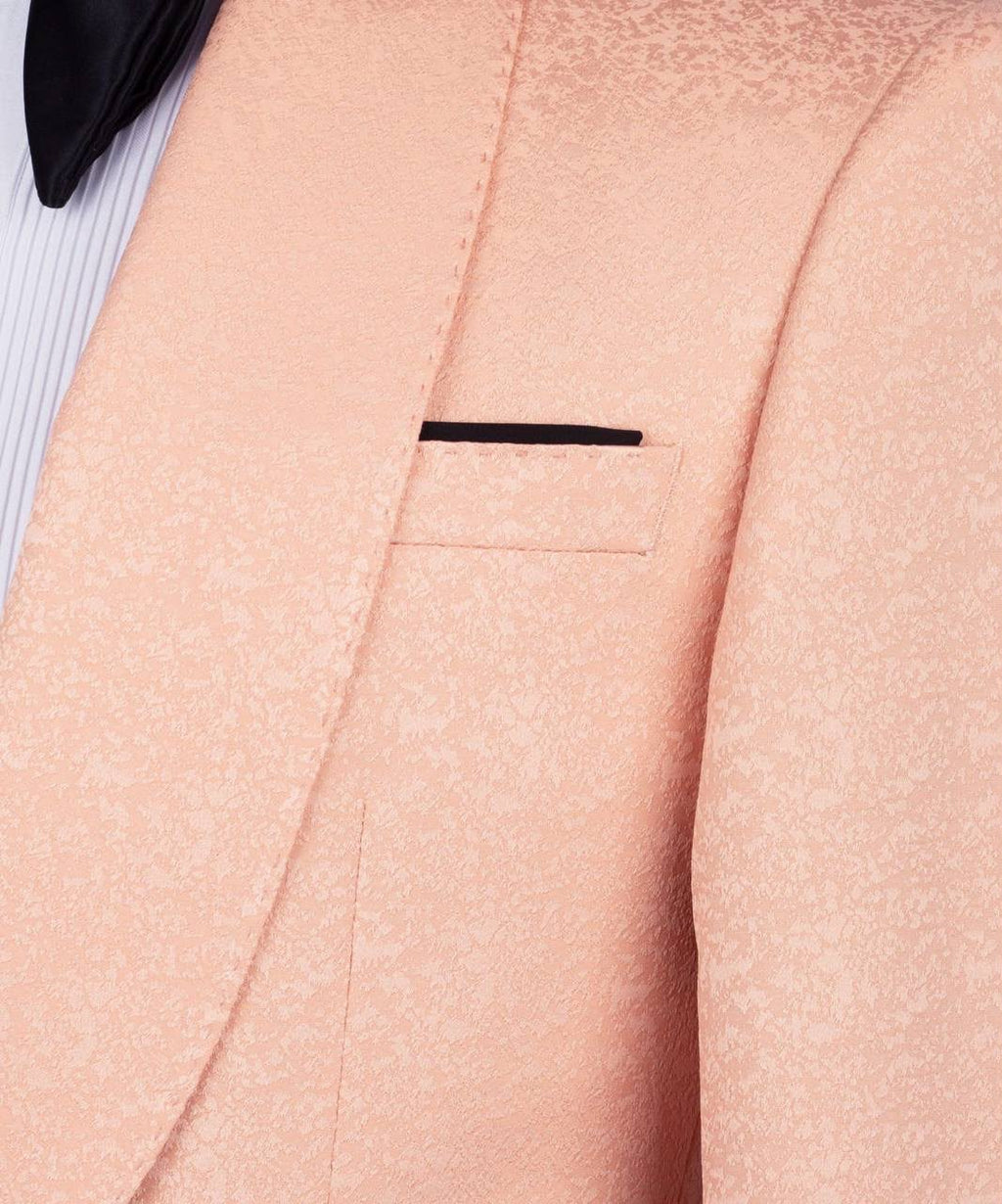 Peach Jacquard Shawl Collar Tuxedo