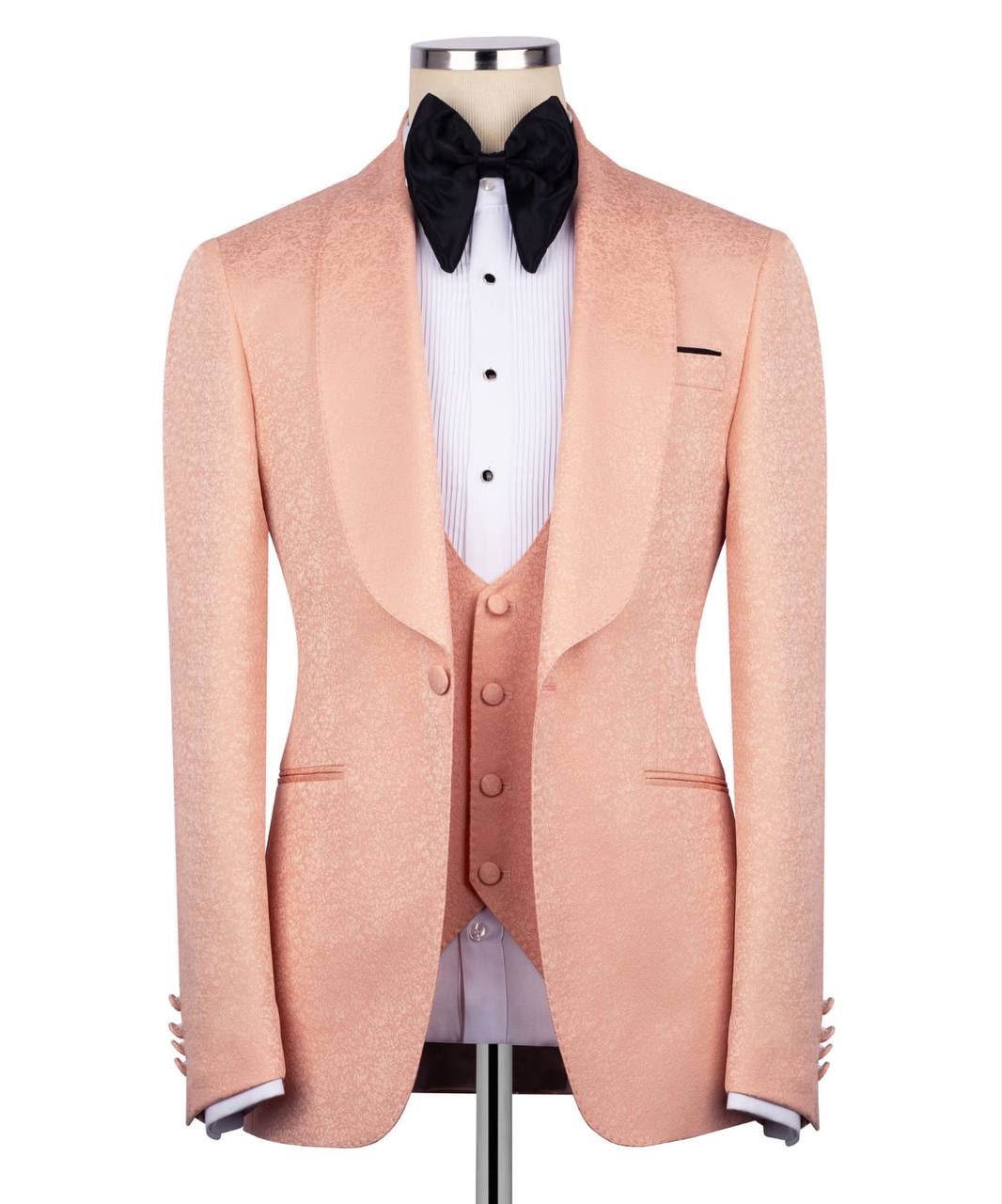 Peach Jacquard Shawl Collar Tuxedo
