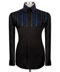 Men's Black Cascading Sapphire Crystal Embellished Dress Shirt