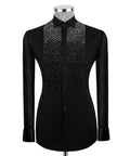 Men's Black Fading Crystal Bib Statement Dress Shirt