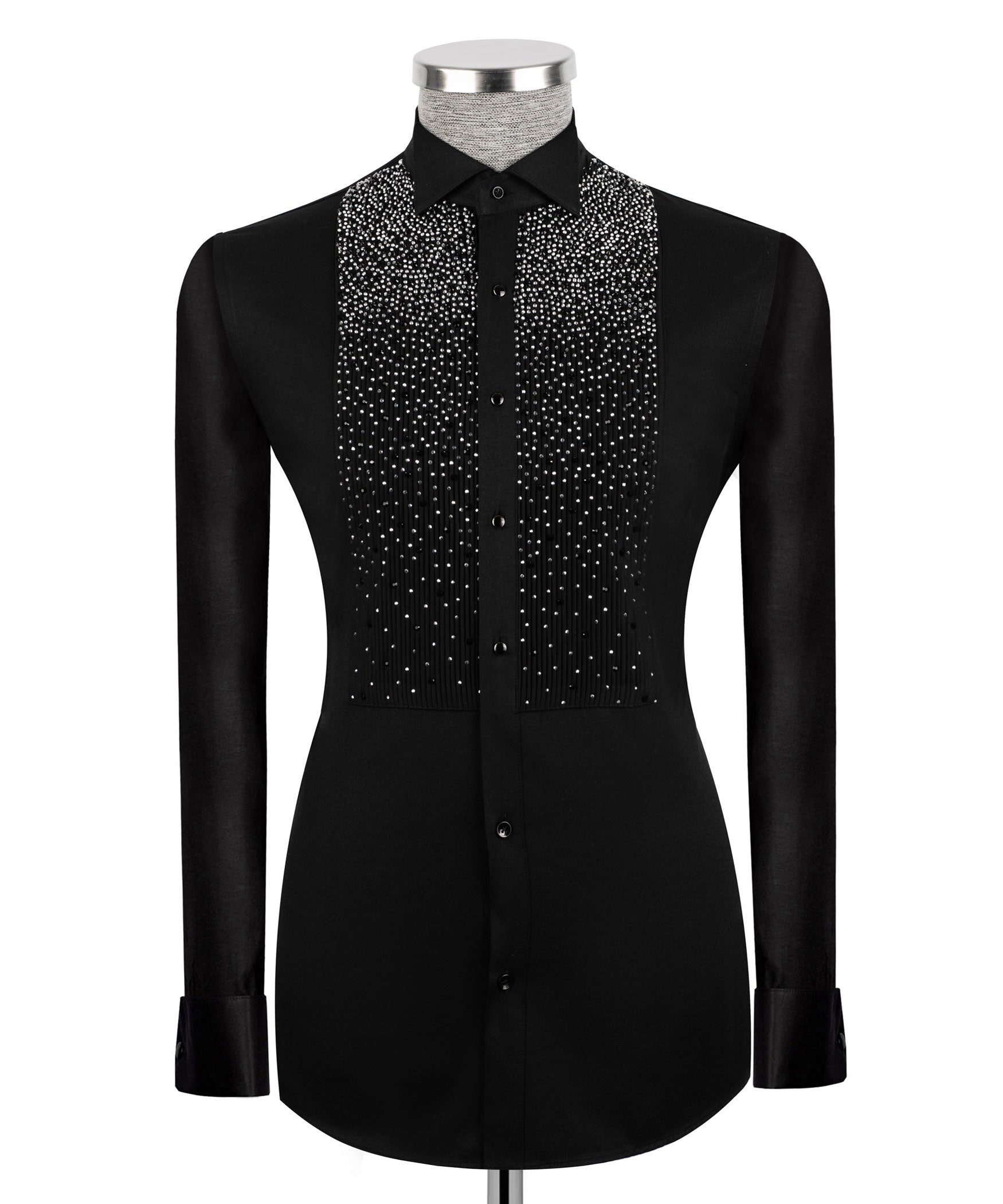 Men's Black Fading Crystal Bib Statement Dress Shirt